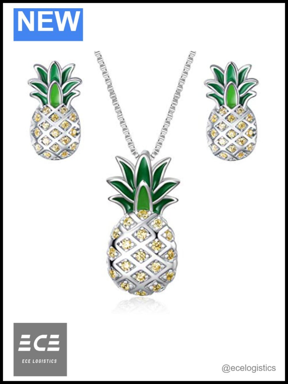 Sterling Silver Pineapple Necklace and Earrings Set Jewelry Gift